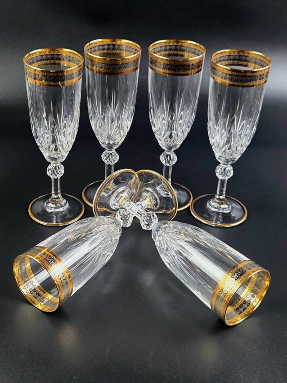 Vintage CRE Art Italian Lead Crystal Fluted Champagne Glasses – Set of 6 –Italy